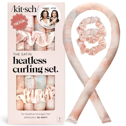 Kitsch Juego de rizadores de cabello sin calor satinados – Rizadores sin calor para rizos sin calor durante la noche – Rodillos de pelo para 01