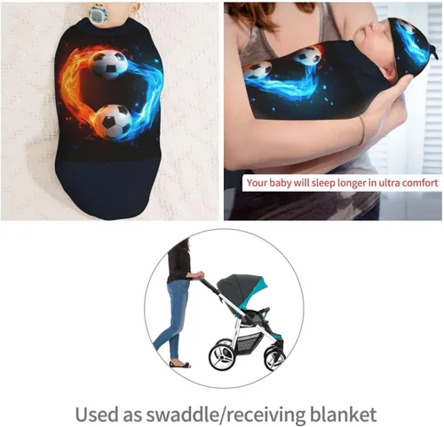 Miniatura 4 de Manta para envolver con pelota de fútbol para recién nacido, con juego de gorro, saco de dormir suave para bebé, elástico y ajustable, mantas