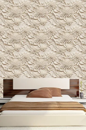 Miniatura 5 de Papel tapiz floral 3D para despegar y pegar, efecto visual 3D, 17.7"x78.7" pulgadas, autoadhesivo, extraíble, flor marrón amarillento, papel tapiz