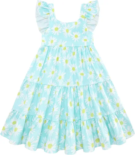 Vieille Vestido de verano para niñas pequeñas, con volantes, sin mangas, casual, vestido de playa, escalonado, vestido de princesa para 2-8 años