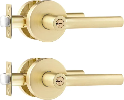 Miniatura 23 de Leydebong Paquete de 1 manija de puerta de entrada resistente dorada (para oficina y puerta delantera) reversible para lado derecho e izquierdo