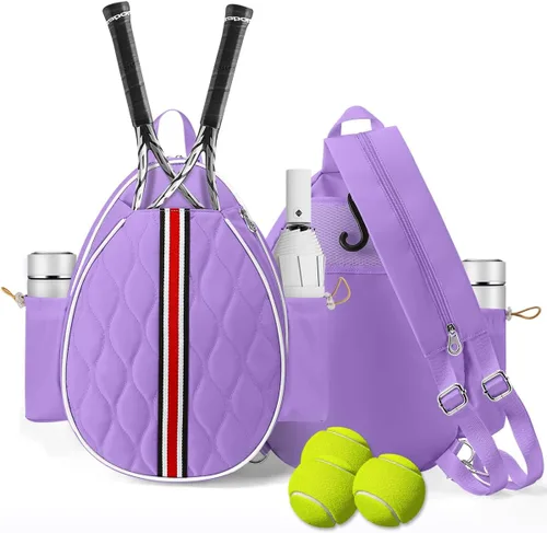 Miniatura 8 de Bolsas de tenis con capacidad para 2 raquetas para mujeres y hombres, mochila de tenis cruzada y bolsa de hombro para raqueta, bolsillo aislado