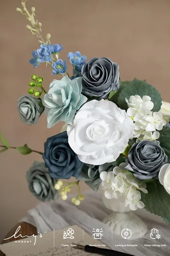 Miniatura 3 de Ling's moment Caja de Flores Artificiales, Tallos de Follaje Artificial Falso, Rosas de Espuma, Gardenia, Hortensia de Seda, Ranúnculo, Flor de Tela