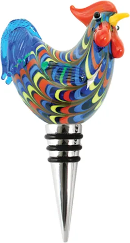 Twine Rooster - Tapón para botella de vino, diseño de gallo, mantiene el vino fresco, vidrio, metal, multicolor, juego de 1