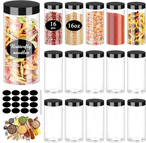 Miniatura 8 de SLifeJars Tarros de plástico de 4 onzas, 48 frascos redondos transparentes de boca ancha con tapas negras, tarro de limo vacío, recargable