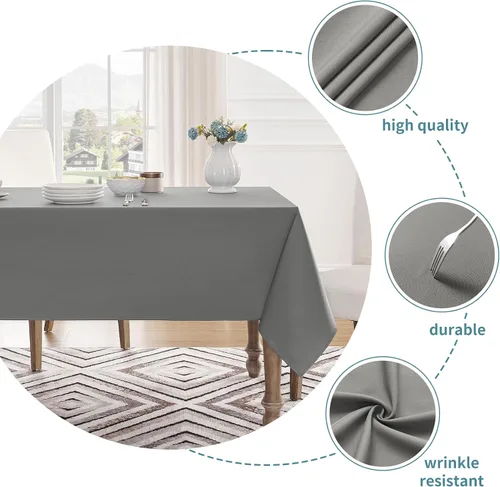 Miniatura 3 de Veblandy Mantel rectangular impermeable, a prueba de derrames, sin arrugas, mantel lavable, decoración de mesa de cocina, comedor, mantel de tela