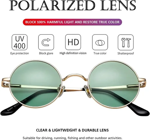 Miniatura 5 de PORADAY Circle Lennon - Gafas de sol redondas polarizadas estilo hippie pequeño círculo
