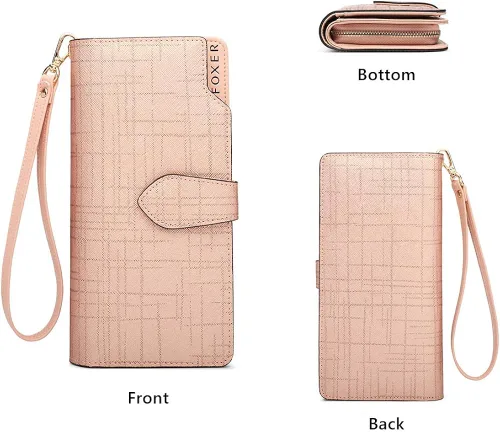 Miniatura 3 de FOXER - Billetera de piel para mujer, con dos divisiones, tarjetero y correa para la muñeca