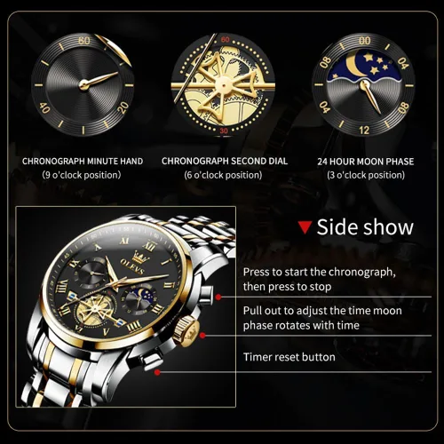 Miniatura 3 de OLEVS Relojes para hombre impermeables de acero inoxidable con pulsera ajustable, reloj analógico de cuarzo para hombre, moda de negocios, clásico