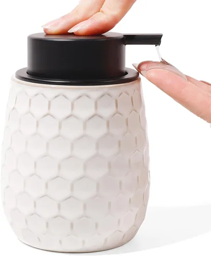 Miniatura 11 de Dispensador de jabón espumoso, dispensador de jabón de manos de espuma de cerámica de 12 onzas con diseño de panal para cocina o baño, dispensador