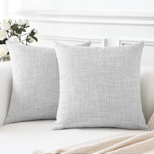 OTOSTAR Juego de 2 fundas de almohada de lino cuadradas decorativas de 20 x 20 pulgadas para decoración del hogar, sofá, dormitorio, automóvil, Gris