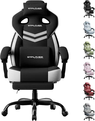 Miniatura 12 de GTPLAYER Sillas de juegos para adultos, asiento ergonómico grande y alto para juegos con reposapiés y soporte lumbar, cómoda silla de oficina