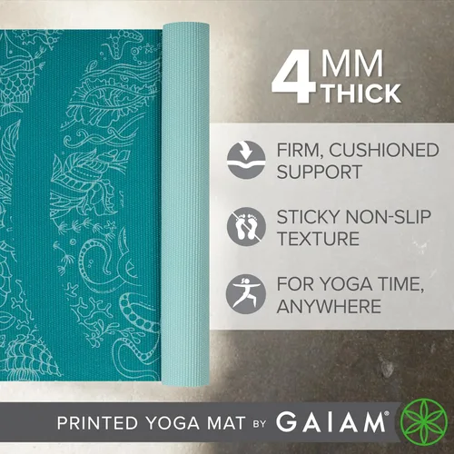 Miniatura 5 de Gaiam - Tapete de yoga con estampado, antideslizante para ejercicio y fitness para todo tipo de yoga, pilates y ejercicios en el suelo Bajo el mar