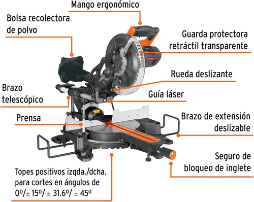 Miniatura 3 de Sierra ingletadora telescópica, 10