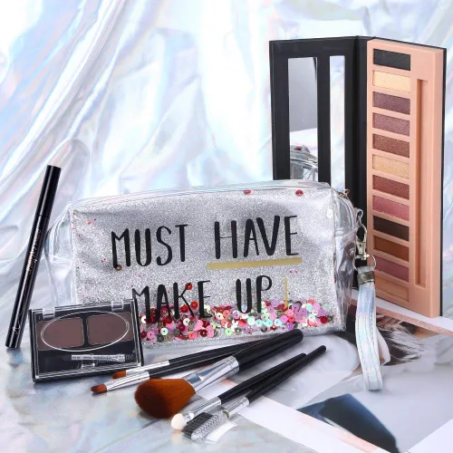 Miniatura 7 de Kit de maquillaje todo en uno, paleta de 12 colores de sombras de ojos desnudas brillantes, lápiz delineador de ojos negro resistente al agua, kit