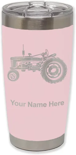 Miniatura 12 de LaserGram Vaso aislado al vacío de 20 onzas, Old Farm Tractor, grabado personalizado incluido (negro)