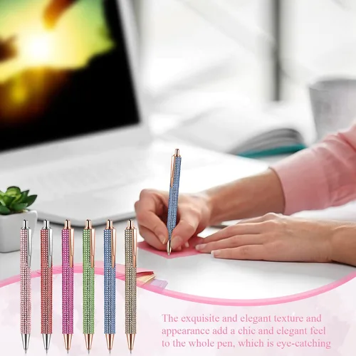 Miniatura 5 de Jeyiour 6 Bolígrafos Bling Lindos de Diamante con Rinstones de Boda, Bolígrafos Metálicos Retráctiles de Cristal Brillantes para Mujeres, Bolígrafo