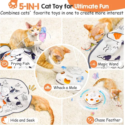 Miniatura 2 de ORSDA Juguetes para gatos de interior, 5 en 1, juguetes automáticos interactivos para gatitos, juguetes eléctricos recargables para ocultar