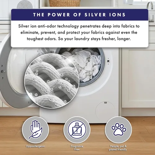 Miniatura 5 de SilverWorks! Desodorizador Eliminador de olores para ropa - Hojas de lavadora con infusión de iones de plata natural - Desodorizador de lavandería
