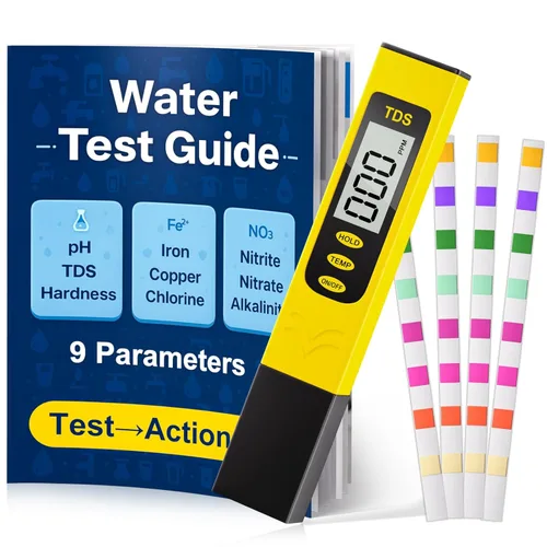Kit de prueba de agua: medidor TDS, 20 tiras de prueba (8 en 1), guía de acción del usuario y 2 hojas de registro. Probador digital de agua para el