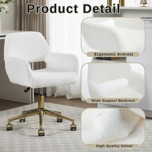 Miniatura 3 de HENGJIANYI Silla de escritorio giratoria de piel sintética, moderna silla de tocador de maquillaje esponjosa, sillón de altura ajustable con base