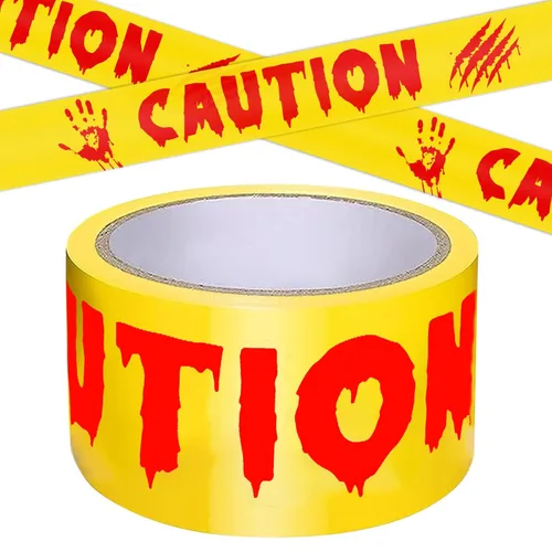 Miniatura 12 de Cinta de precaución para decoración de Halloween, rollo amarillo de 2 pulgadas x 82 pies, cinta de advertencia de peligro para exteriores e