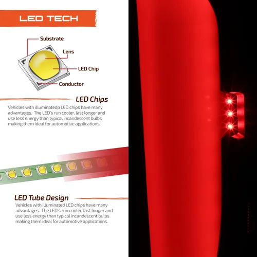 Miniatura 6 de AKKON - Compatible con GMC Sierra 1500 2014-2018, 2500HD 3500HD 15-19 [Tubo en C] Luces Traseras LED Negras Ahumadas Par Conductor + Pasajero