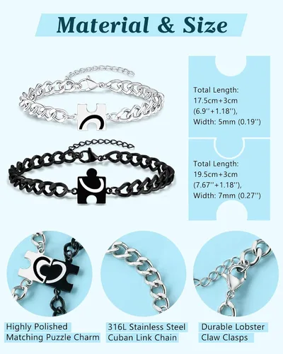 Miniatura 3 de UNGENT THEM You Are My Missing Piece of The Puzzle – Pulseras para parejas, aniversario, Navidad, I Love You Sweetest Día de San Valentín, regalos