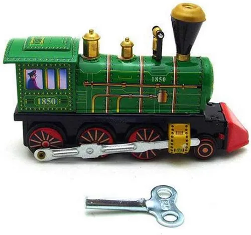Miniatura 4 de Charmgle Juguete retro de cuerda para arriba, decoración del hogar, colección para adultos, juguete clásico de tren verde, juguete de primavera