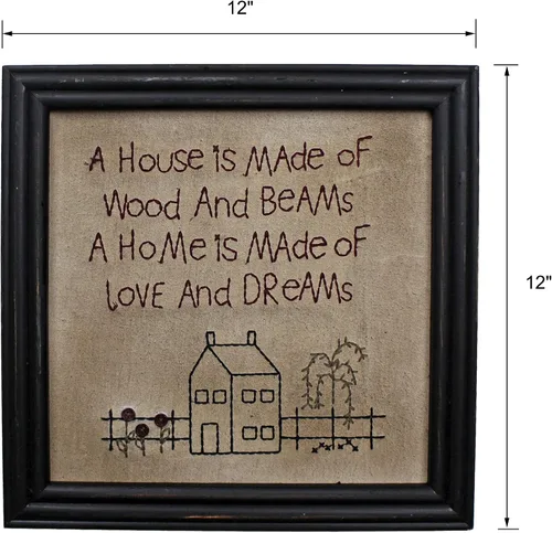 Miniatura 6 de CVHOMEDECO. Primitives Antique A house is made of wood and beams, A home is made of love and dreams, marco de costura montado en la pared, arte