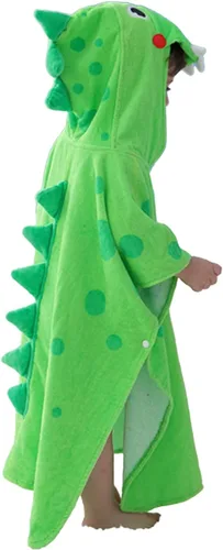 Miniatura 9 de LOLANTA Toallas de baño con capucha de tela de rizo para niños, toalla de playa para niños, poncho de piscina, bata de algodón (verde #B, 4-6 años)