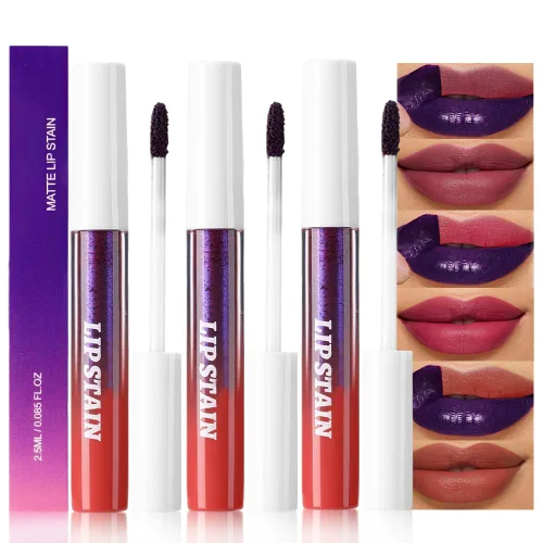 Miniatura 24 de evpct Tintas de labios que se despegan de color rojo mauve profundo con pinza, lápiz labial líquido mate de larga duración, resistente al agua