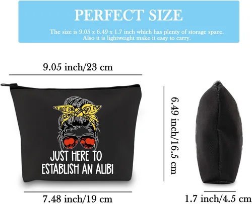 Miniatura 4 de GJTIM True Crime Gift Seriel Killer Gift Just Here to Establish and Alibi - Bolsa de maquillaje para fanáticos del programa de crimen Negro