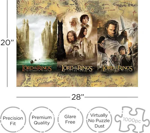 Miniatura 2 de AQUARIUS Lord of the Rings - Rompecabezas de 1000 piezas para adultos, tríptico de película LOTR Merchandise de 20 x 28 pulgadas, regalo