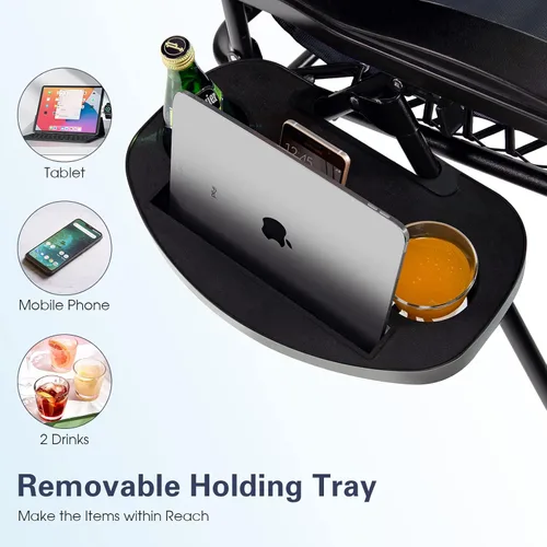 Miniatura 5 de Goplus Sillas de salón Zero Gravity, reclinables plegables ajustables en 160° con almohada y soporte para tazas, cómodas sillas de descanso de 350