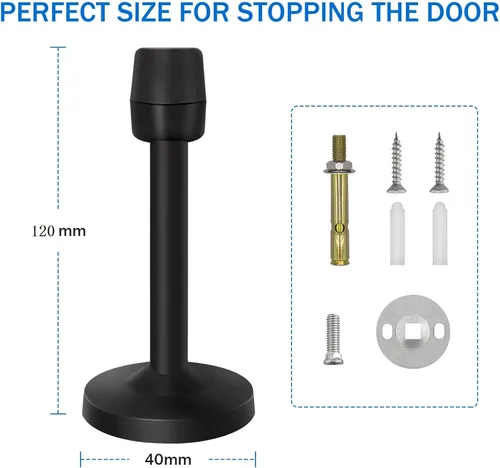 Miniatura 6 de Topes de puerta de 5 pulgadas de largo, tope de puerta negro para montaje en pared, de acero inoxidable, rígido, sin olor, punta de goma resistente