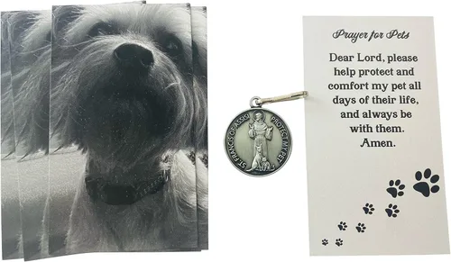 Miniatura 2 de Westmon Works Medalla de San Francisco para collar de perro colgante a granel con tarjetas de oración para mascotas, paquete de 5