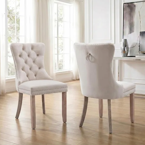 Miniatura 32 de Velvet Dining Chairs Set of 2, Tufted High Chairs with Nailhead Trim, Pull Ring, Black Solid Wood Legs, Elegant Upholstered Accent Chairs for Dining