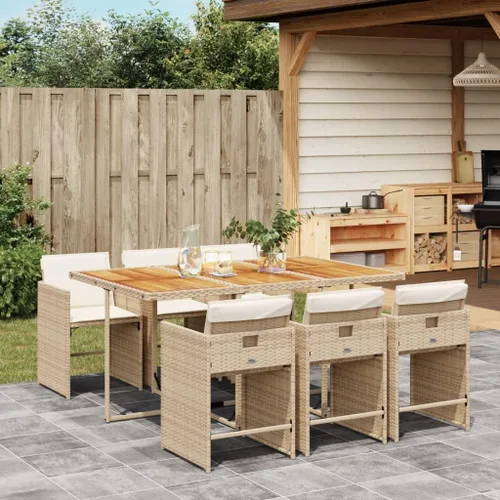 Miniatura 33 de 11-Piece Brown Poly Rattan Patio Dining Set with Cream Cushions Outdoor Furniture Foldable Chairs Tempered Glass Table for Garden Backyard Patio