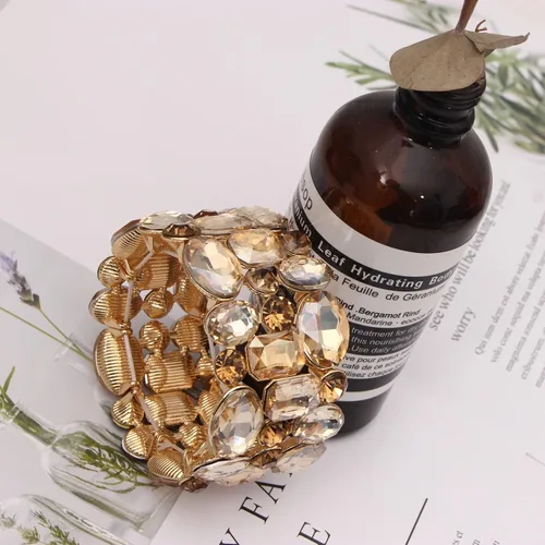 Miniatura 3 de Pulsera elástica elástica para mujer, diseño de hojas de cristal, para novia, dama de honor, para novias y damas de honor