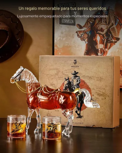 Miniatura 7 de Kollea - Regalos de cumpleaños para hombres y papá, juego de decantador de whisky con forma de caballo con 2 vasos de vaquero, dispensador de licor