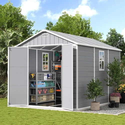Miniatura 11 de UDPATIO Outdoor Resin Storage Shed 8 x 10 FT, Plastic Storage Shed with Floor Large Outdoors Garden Tool Storage Shed Outside Clearance Shed with