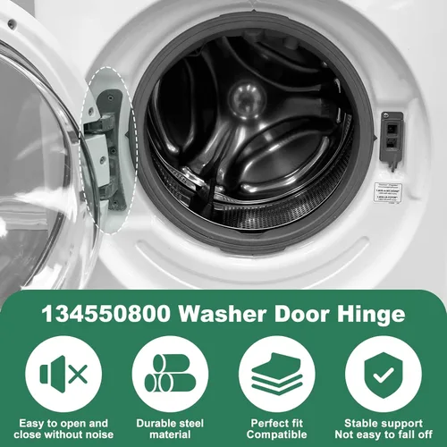 Miniatura 2 de Bisagra de puerta de lavadora Affinity mejorada 134550800 con bujes y kit de golpeador 131763310 – Compatible con lavadoras Frigidaire, Kenmore