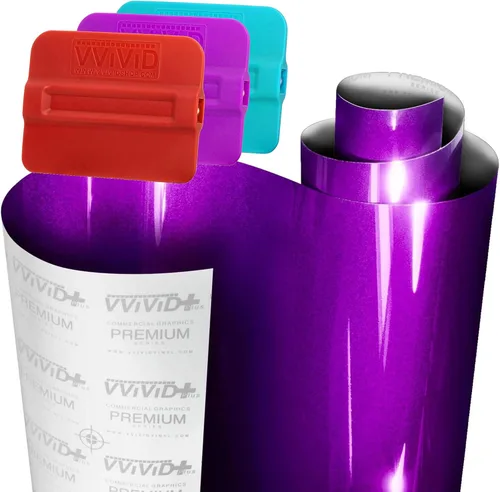 VViViD + Envoltura de vinilo ultra brillante (1.5 pies x 5 pies), color morado caramelo + escobilla magnética 3 piezas (duro, mediano y suave) - M0