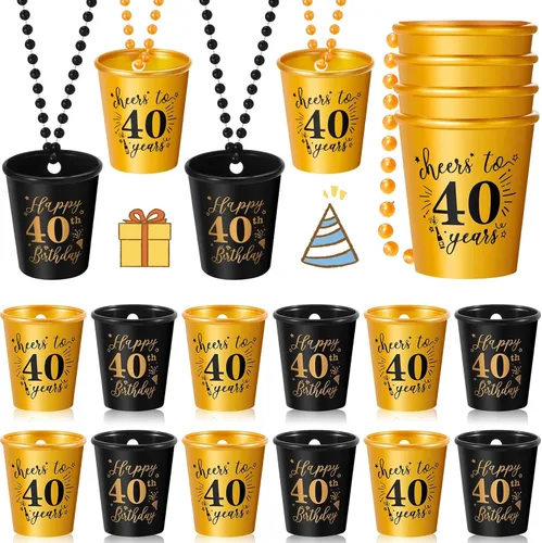 Sureio Collar de vasos de chupito de 12 piezas para cumpleaños, vaso de chupito de plástico con cuentas para fiesta de cumpleaños, suministros de