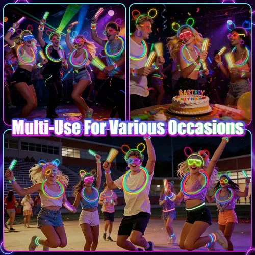 Miniatura 6 de TURNMEON Paquete de 125 Suministros de Fiesta que Brillan en la Oscuridad, Recuerdos de Fiesta Luminosos con 100 Barras Luminosas y 25 Gafas LED