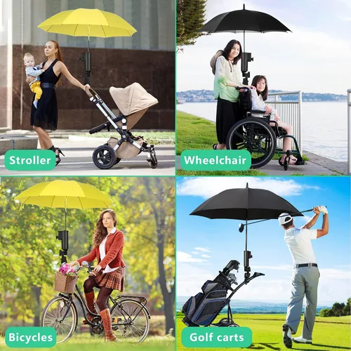 Miniatura 5 de INNOLIFE Soporte universal para paraguas de carrito de golf, accesorio de montaje ajustable de 3 ruedas para cochecito, silla de ruedas, bicicleta