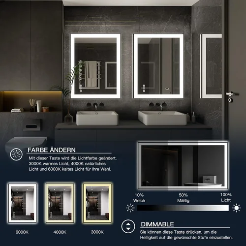 Miniatura 3 de ISKM Espejo LED con marco para baño de 20"x28", espejo de baño LED regulable con luces, antivaho, espejo iluminado frontal y retroiluminado de 3