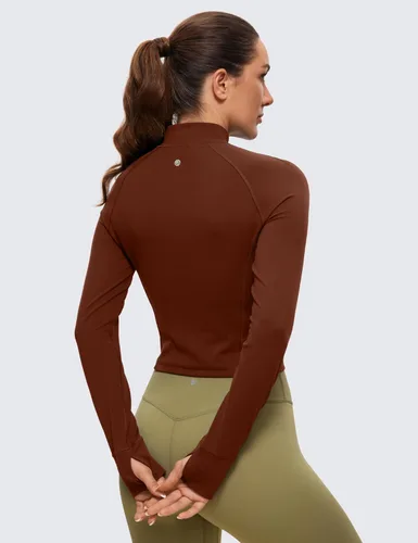 Miniatura 2 de CRZ YOGA Butterluxe - Camisetas de entrenamiento de manga larga con media cremallera para mujer, sudadera atlética recortada para correr