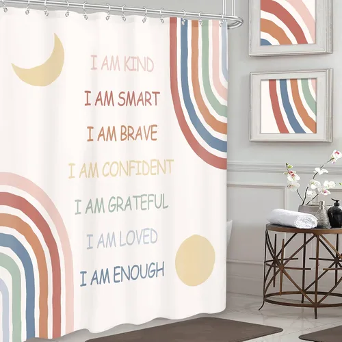 Miniatura 2 de Cortina de ducha infantil boho con arco iris, 60 pulgadas de ancho x 72 pulgadas de alto, citas inspiradoras, abstracto, motivacional, positivo
